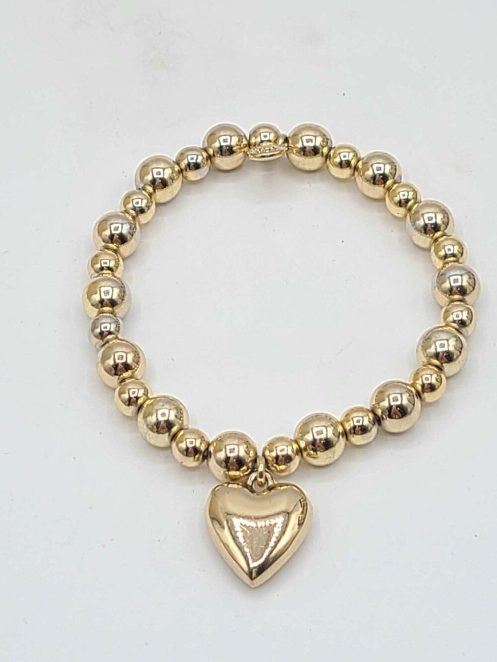 J Crew Stretchy Gold Tone Beaded Bracelet with Heart NWOT